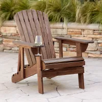 Kava Dark Brown Wood Outdoor Adirondack Chair with Wine Holder