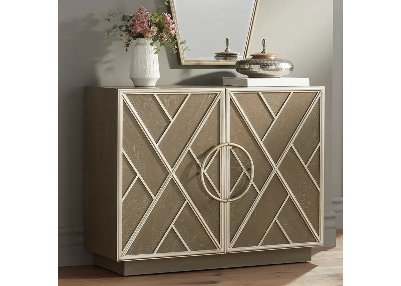 Vera Light Gray and Ivory 2-Door Accent Chest