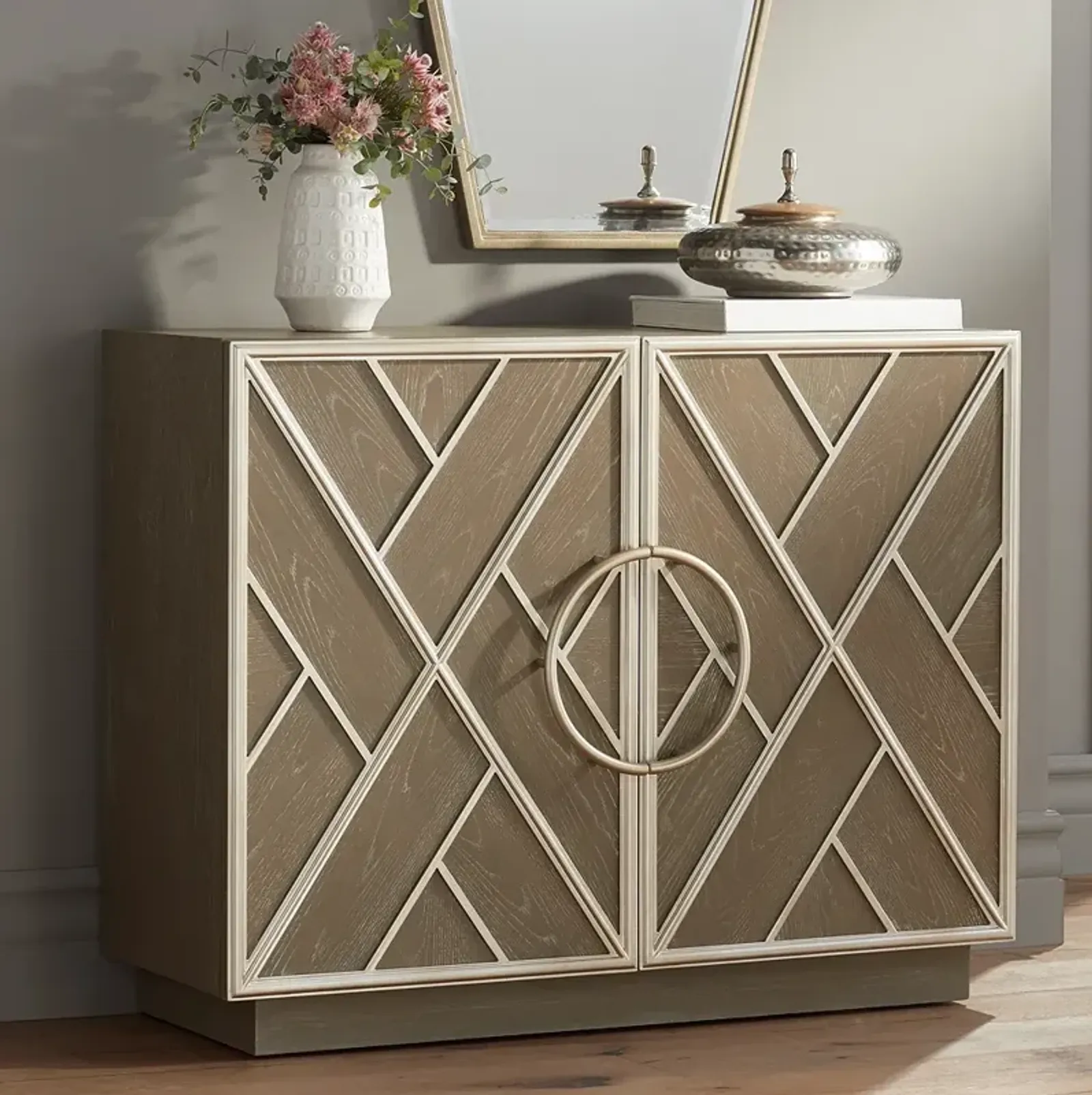 Vera Light Gray and Ivory 2-Door Accent Chest