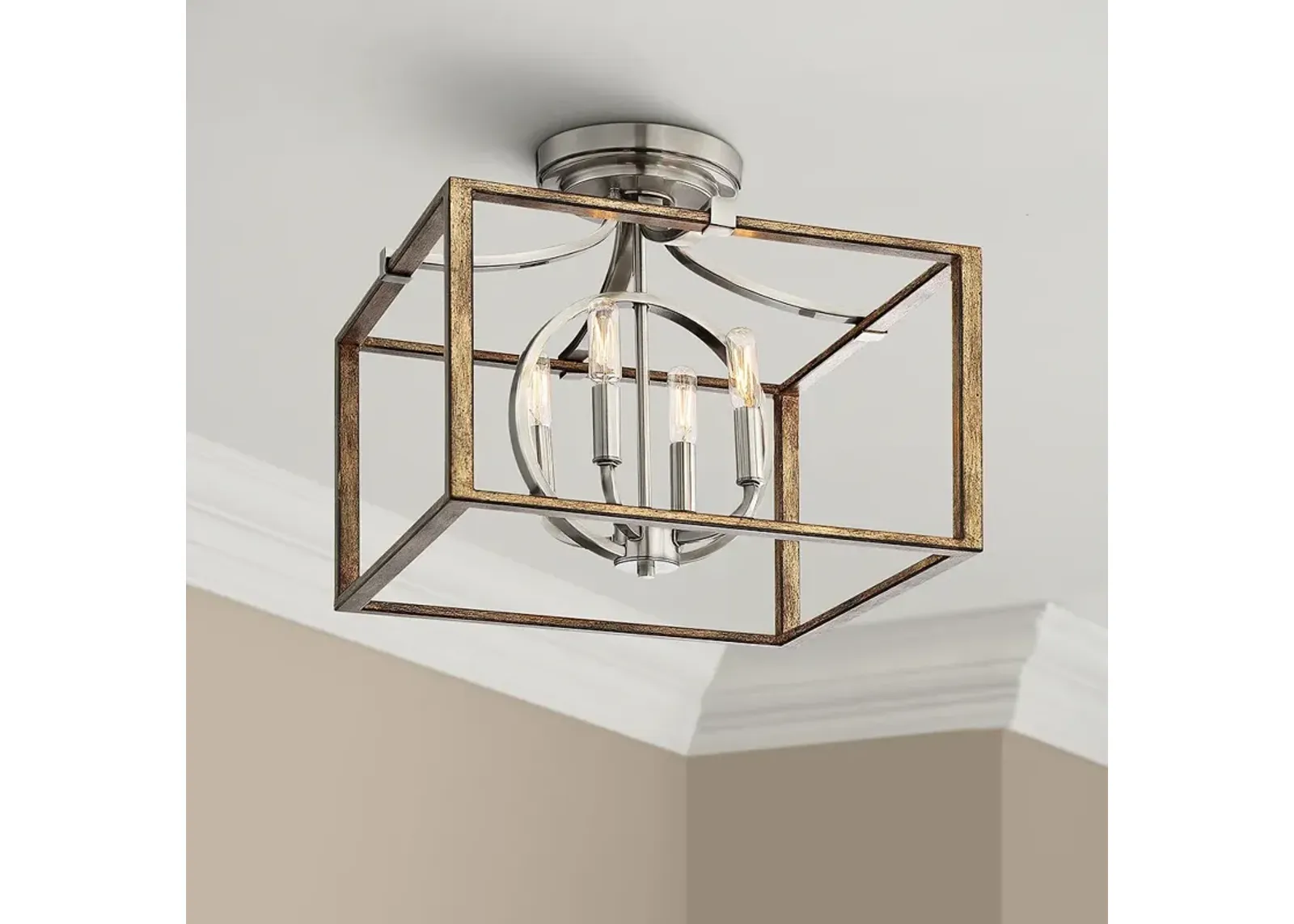 Country Estates 16 1/2"W Faded Wood 4-Light Ceiling Light