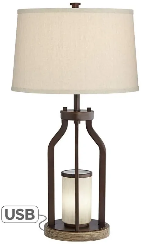 Franklin Iron Works Will Bronze Table Lamp with USB and LED Night Light