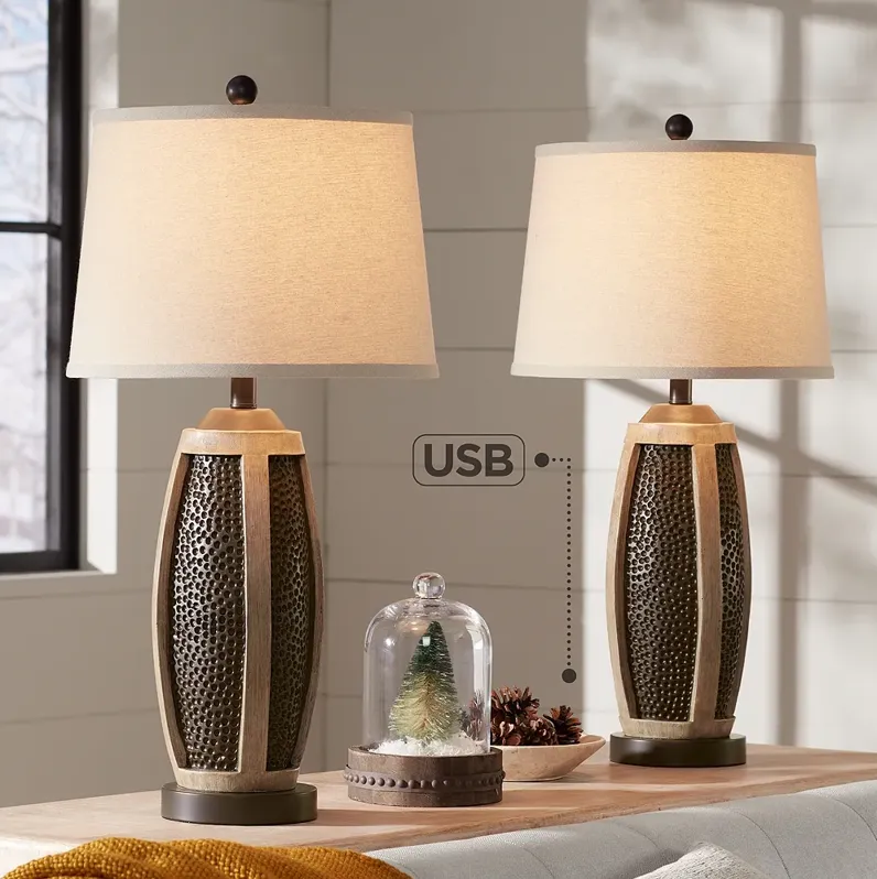 John Timberland Parker 28 1/2" Hammered Bronze USB Lamps Set of 2