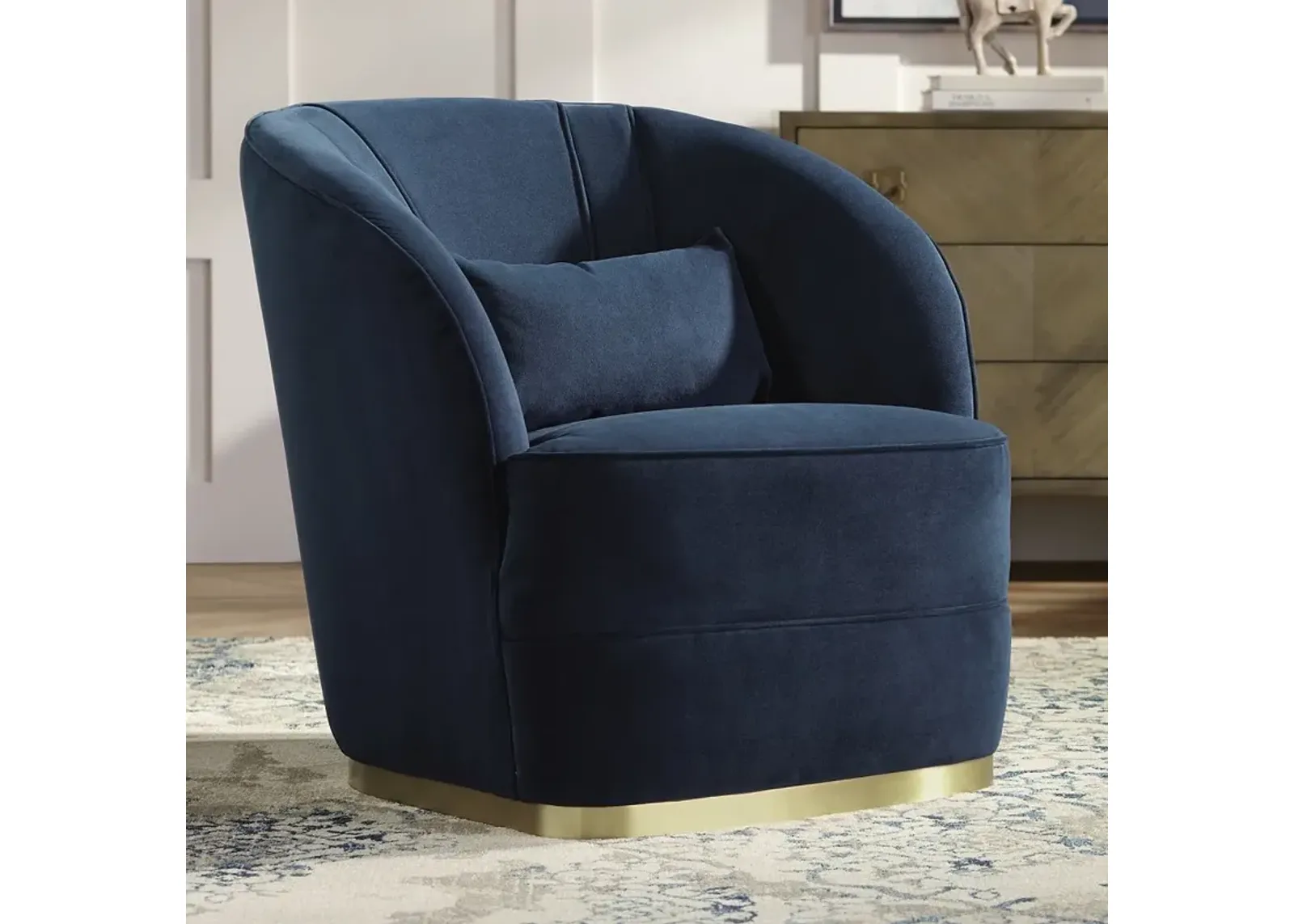 Nebbia Navy Velvet Accent Chair with Kidney Pillow