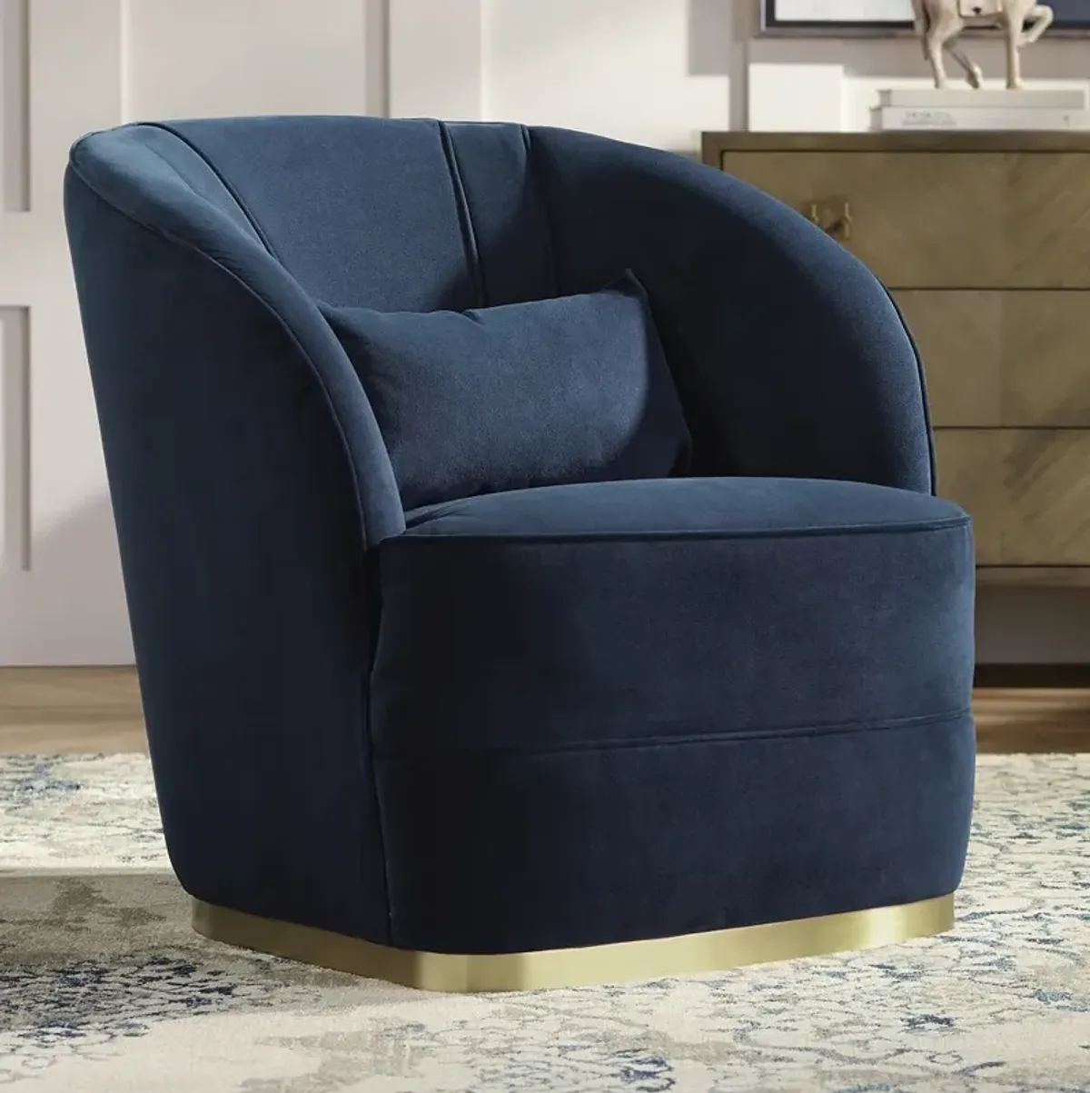 55 Downing Street Nebbia 31" Wide Navy Velvet Accent Chair with Pillow