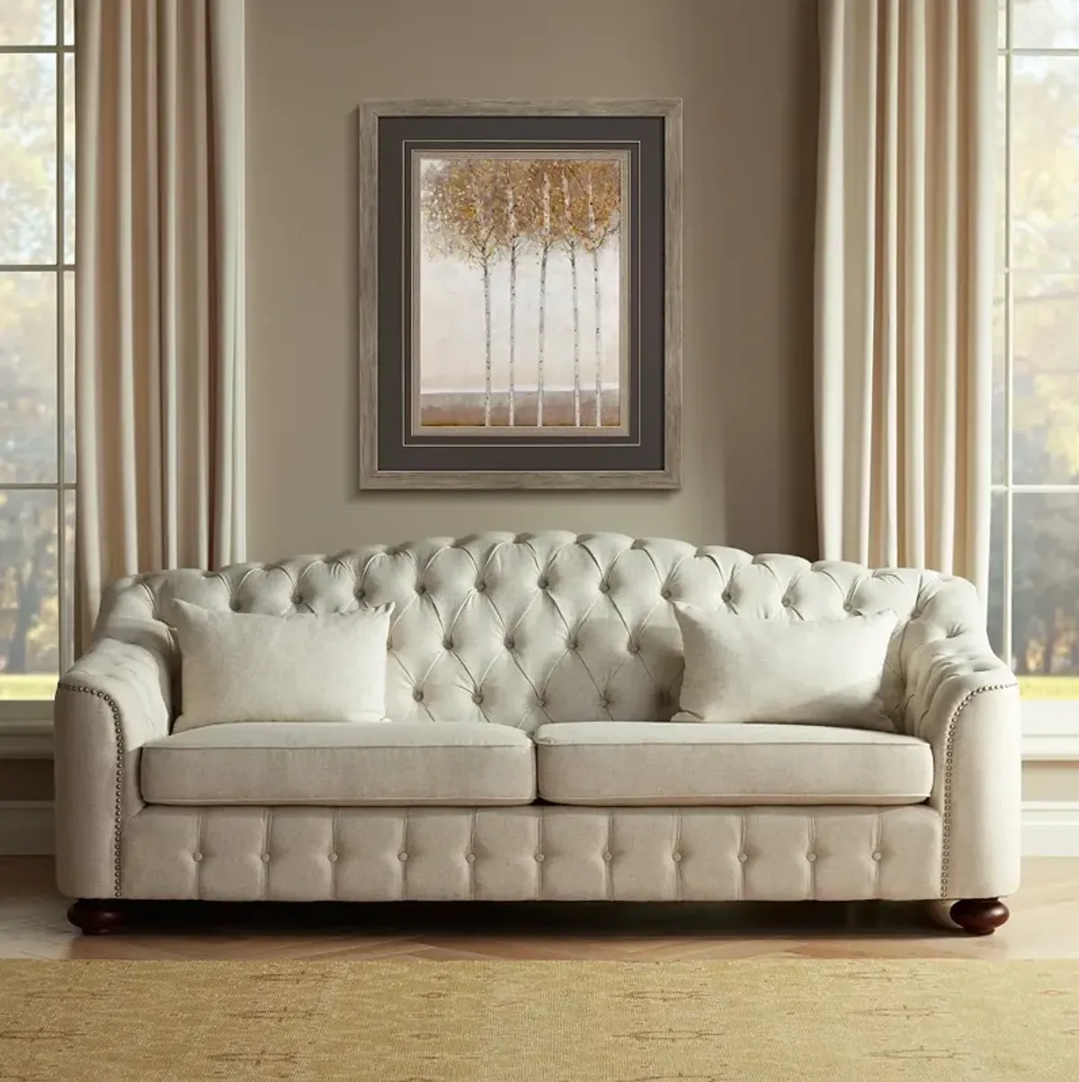 Velare 87 1/2" Wide Oatmeal Tufted Sofa