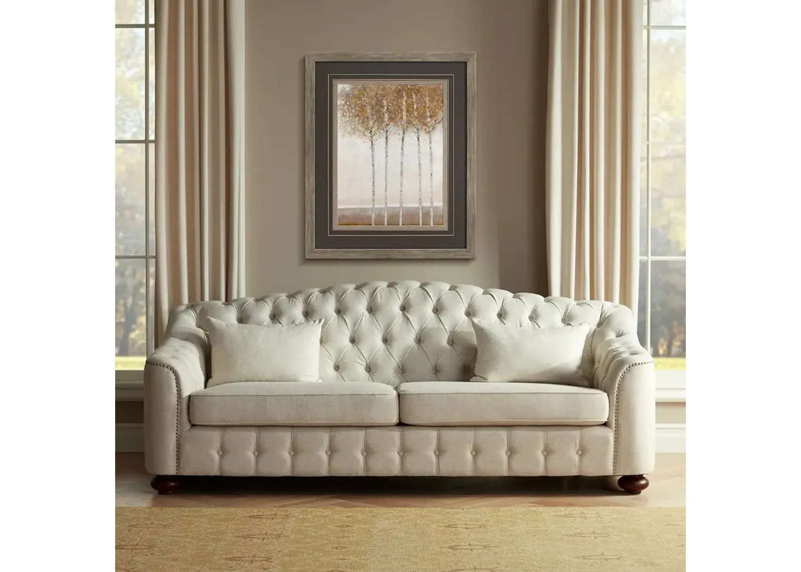 Velare 87 1/2" Wide Oatmeal Tufted Sofa