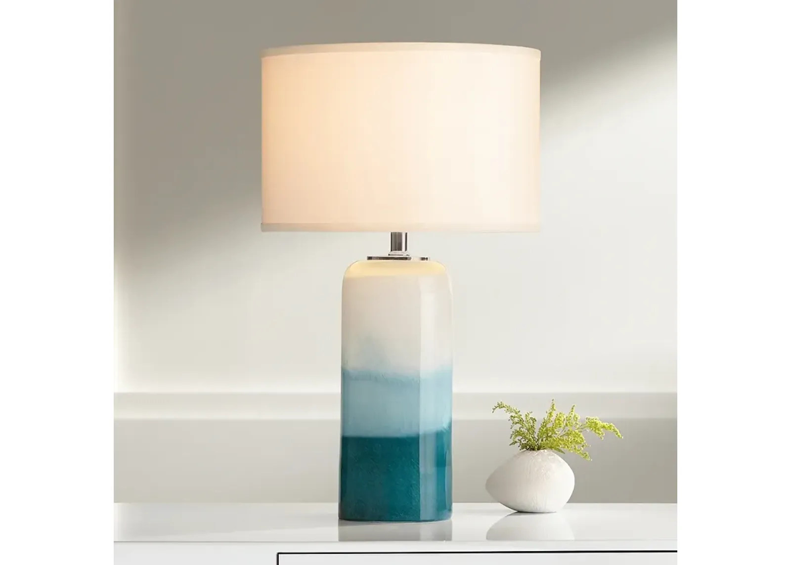 Possini Euro Roxanne 25" Blue Art Glass Table Lamp with Night Light