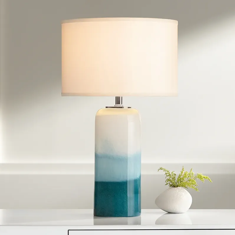 Possini Euro Roxanne 25" Blue Art Glass Table Lamp with Night Light