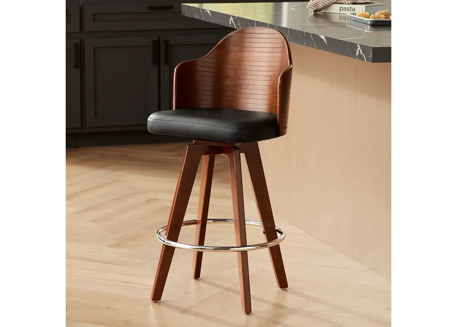 Darnton 26 1/2" Black Faux Leather Swivel Counter Stool