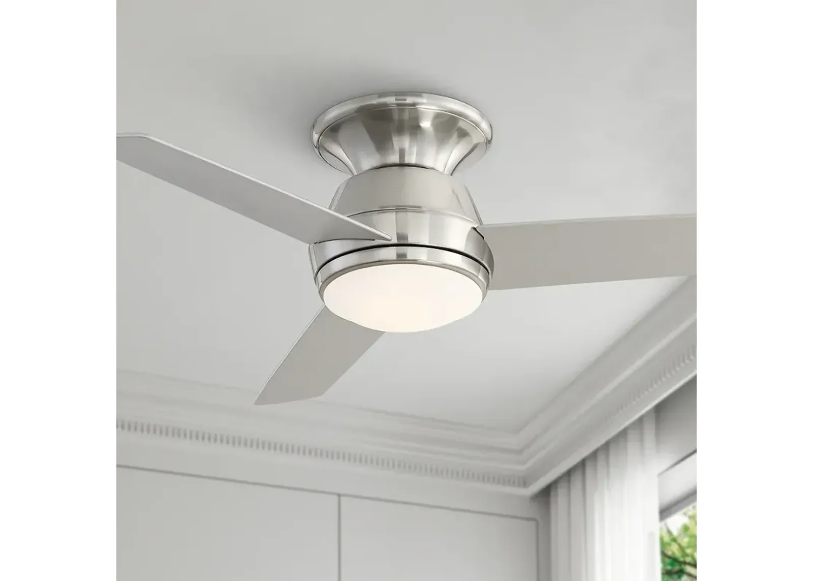 44" Casa Vieja Marbella Nickel LED Hugger Ceiling Fan with Remote