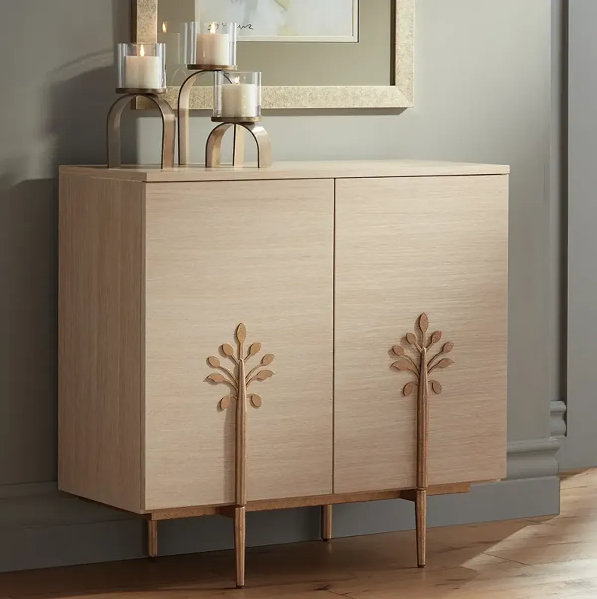 Astoria 2-Door Modern Cabinet with Bronze Flower Door Pulls