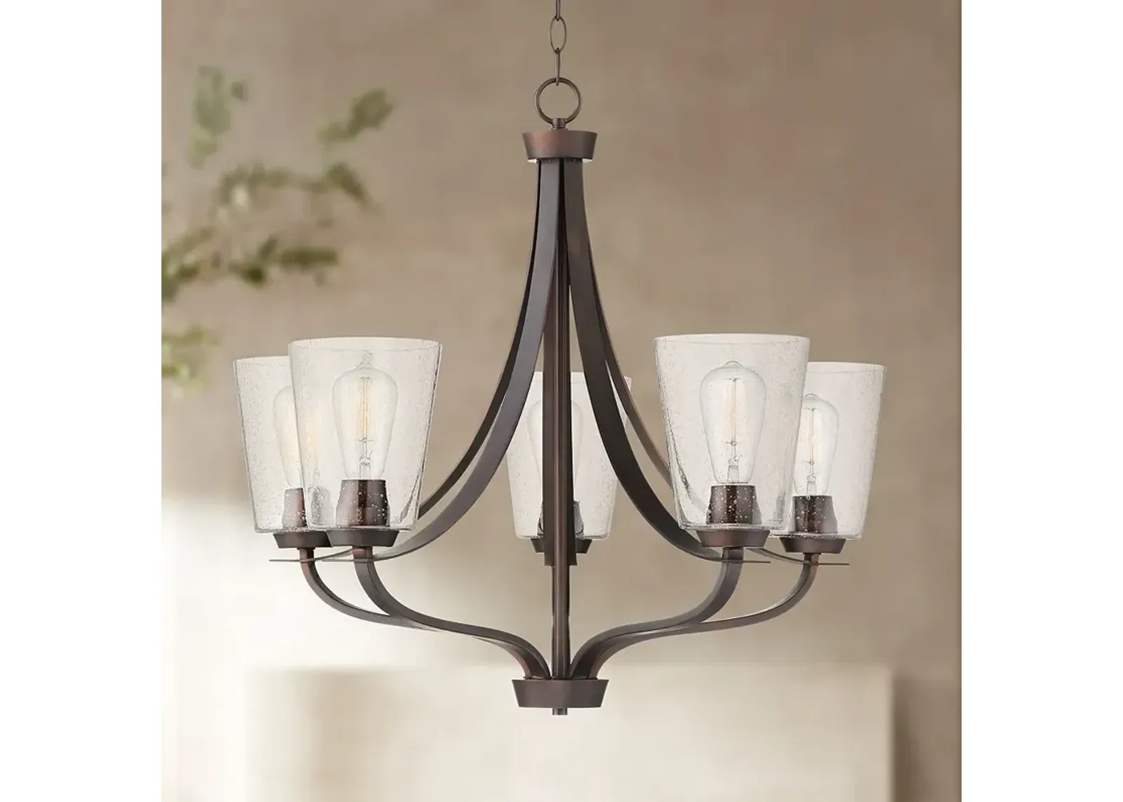 Franklin Iron Merriman 26" 5-Light Seeded Glass and Bronze Chandelier