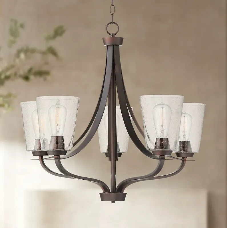 Franklin Iron Merriman 26" 5-Light Seeded Glass and Bronze Chandelier