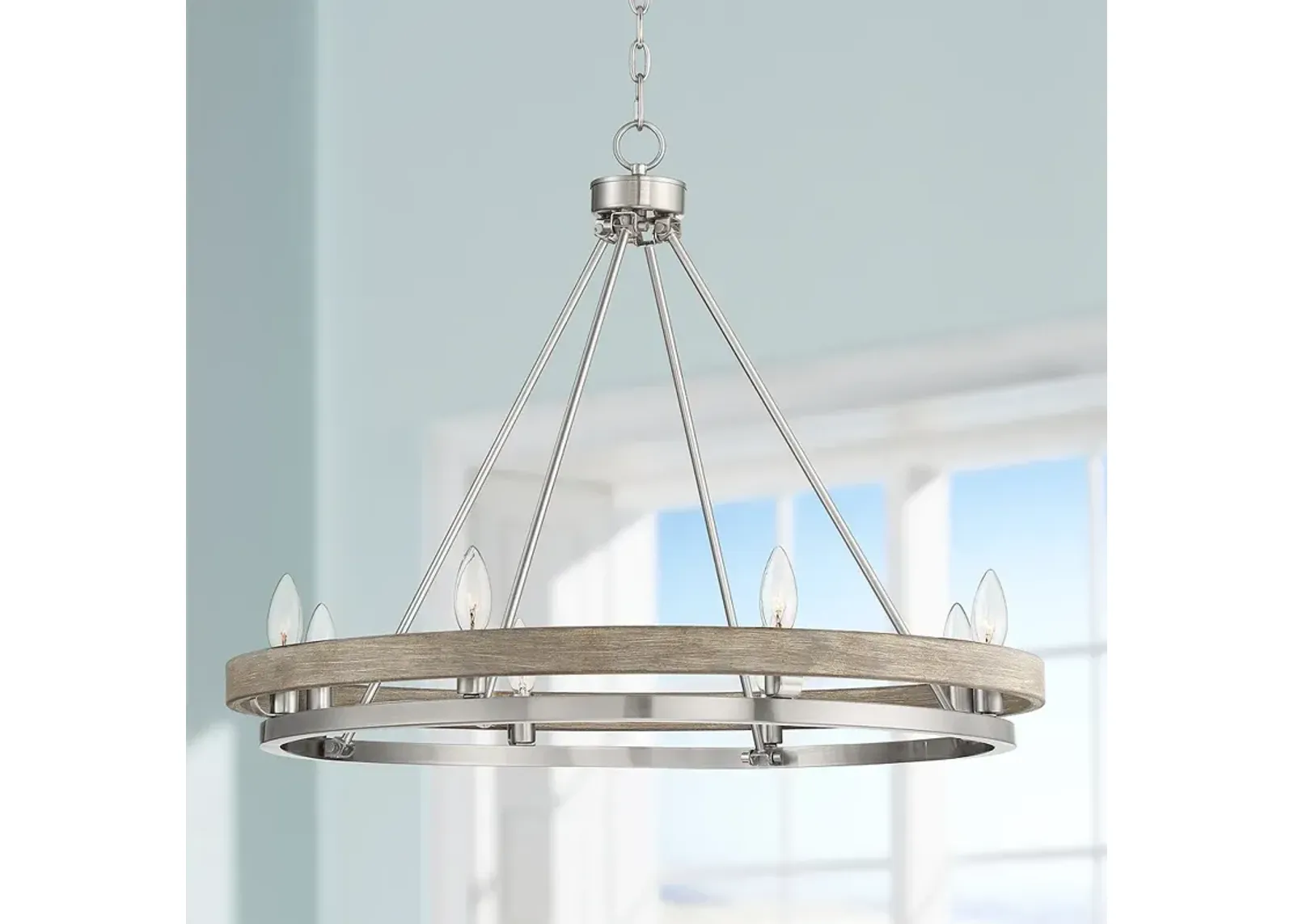 Possini Euro Lora 29 1/4" Nickel Gray Wood 8-Light Ring Chandelier