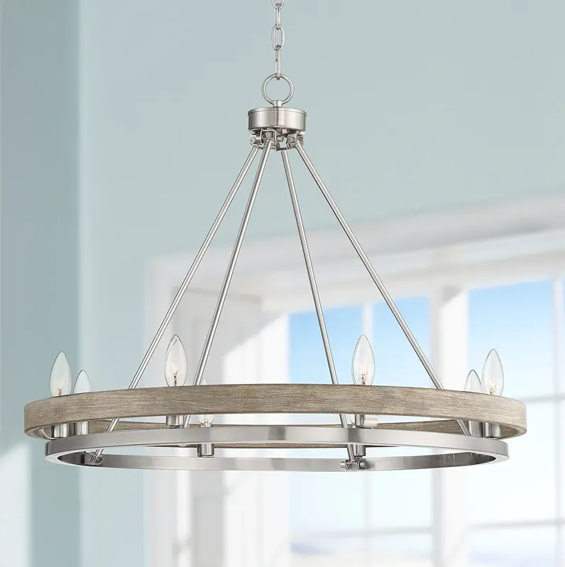 Possini Euro Lora 29 1/4" Nickel Gray Wood 8-Light Ring Chandelier