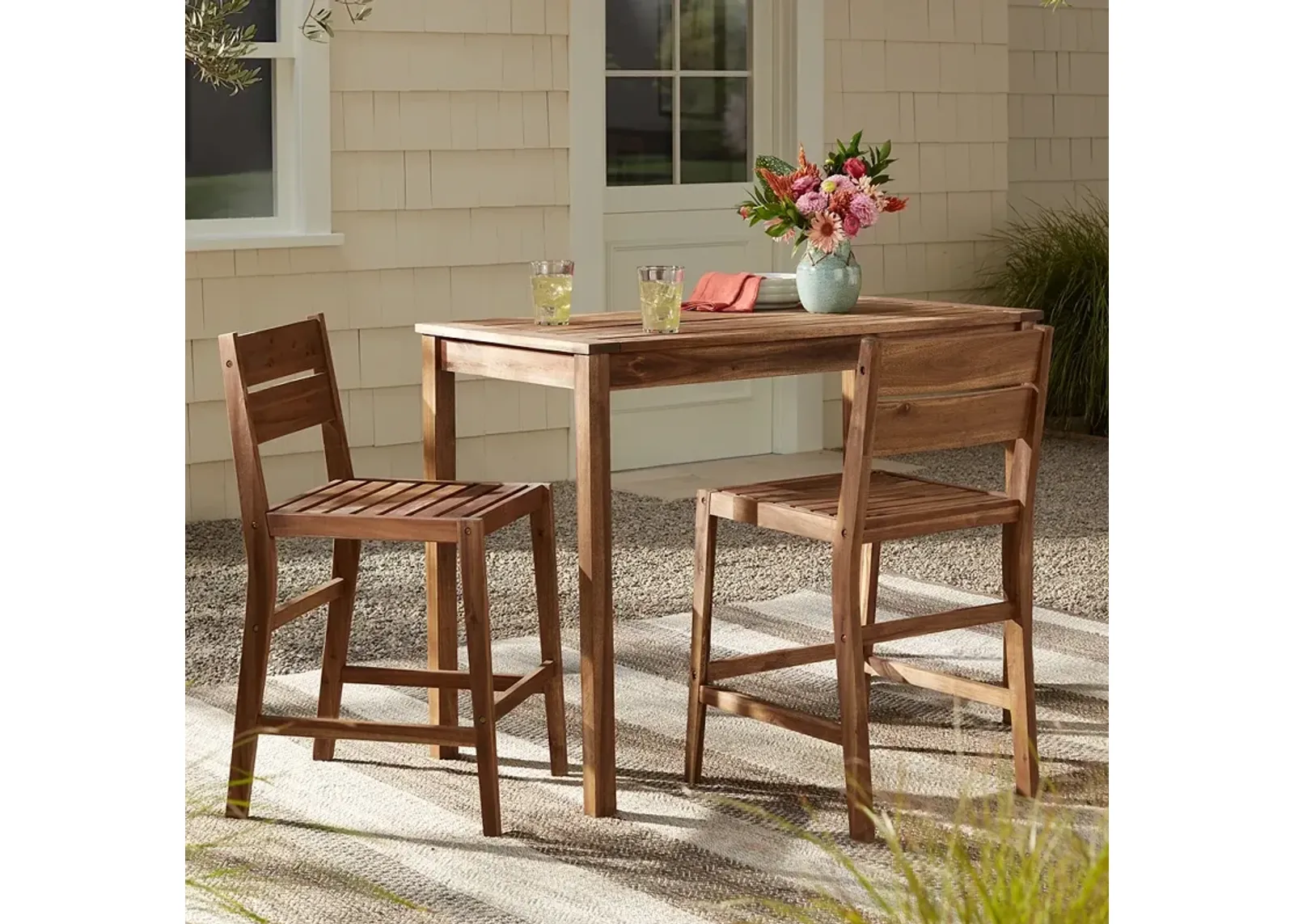 Nova 24" Natural Wood Outdoor Counter Stools Set of 2