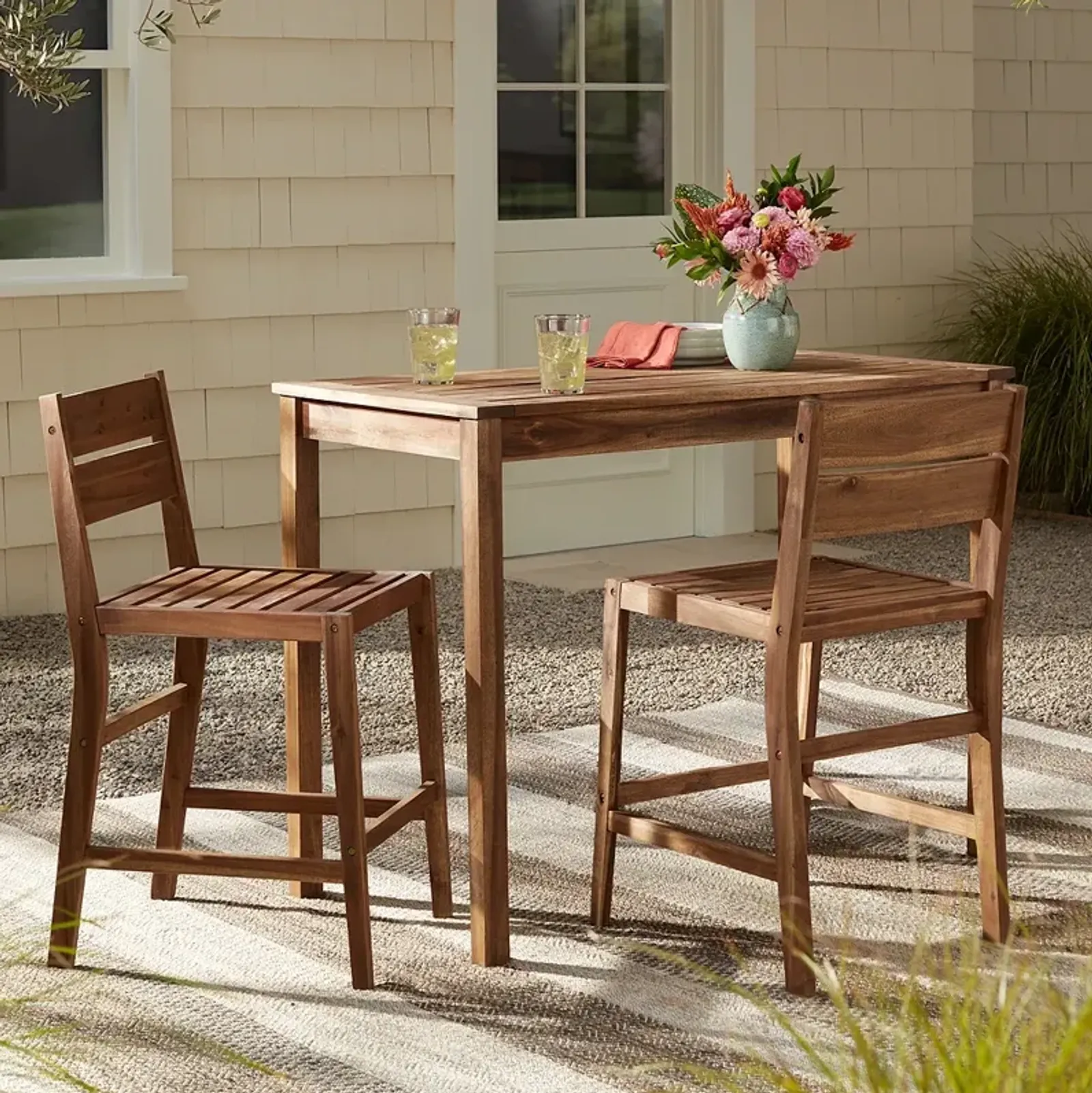 Nova 24" Natural Wood Outdoor Counter Stools Set of 2