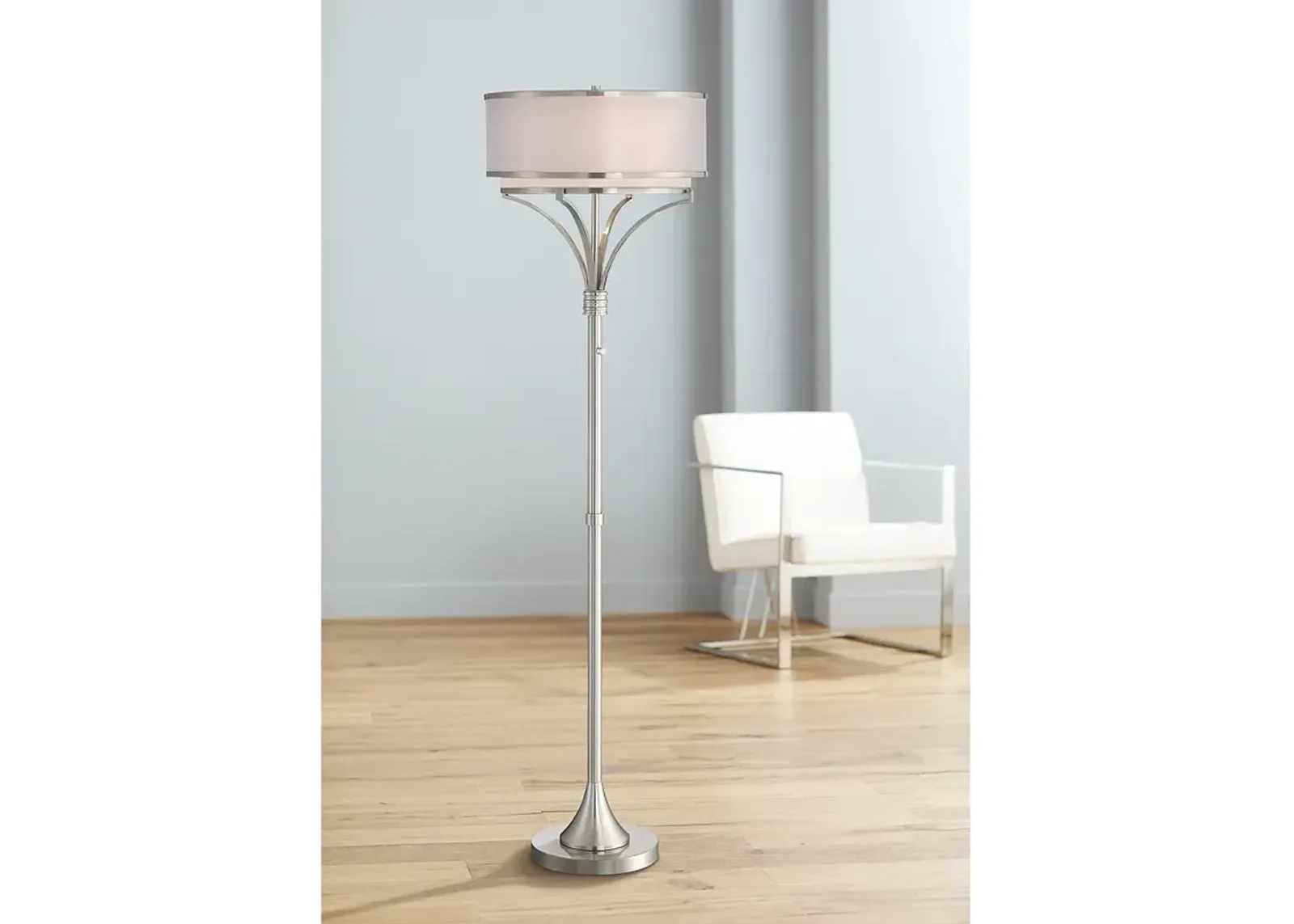 Possini Euro Candice 64" Brushed Nickel Dual Shade Modern Floor Lamp