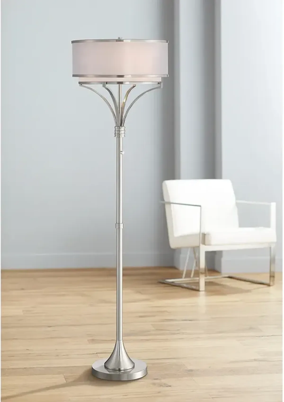 Possini Euro Candice 64" Brushed Nickel Dual Shade Modern Floor Lamp