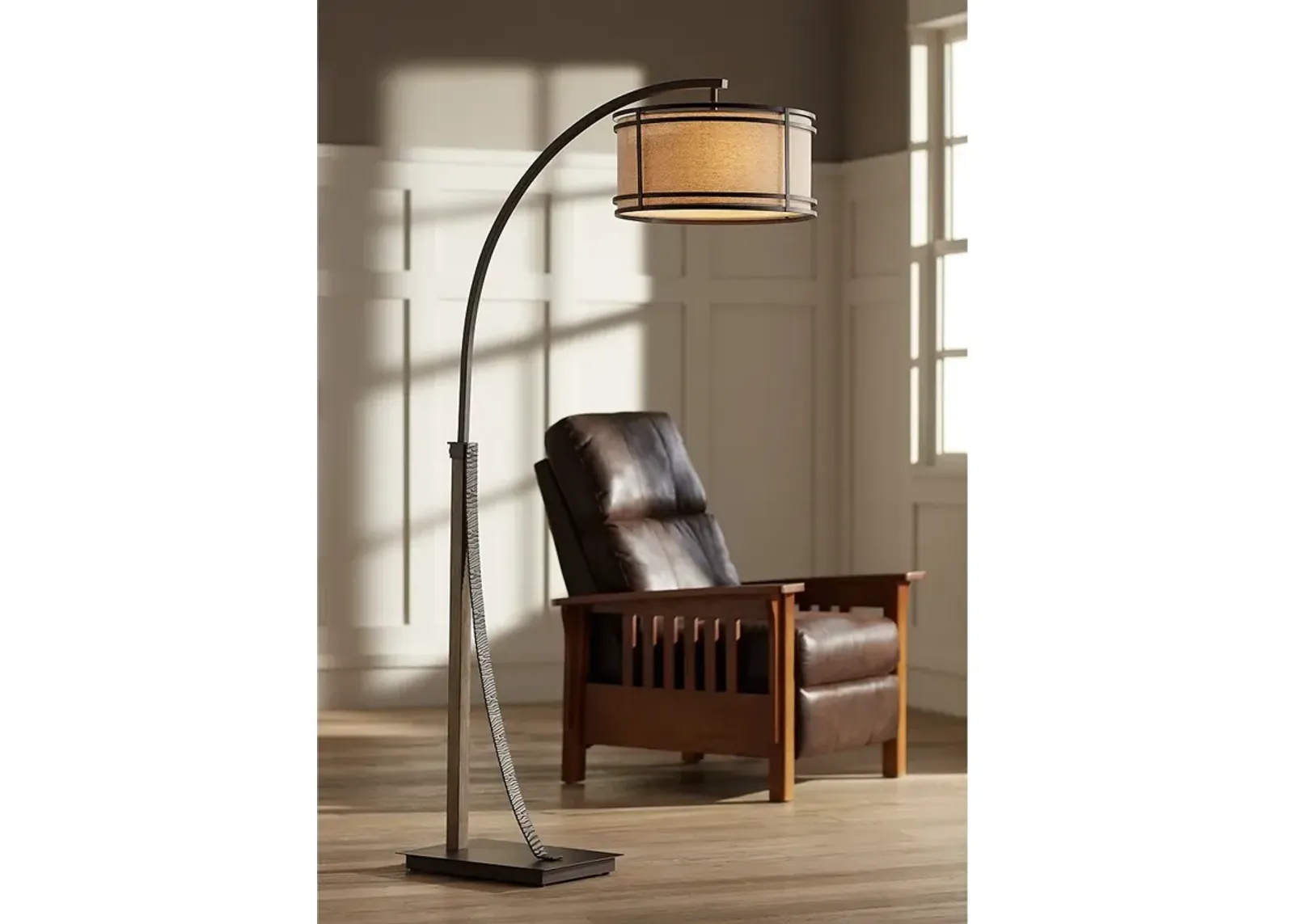 Franklin Iron Gentry 71 1/2" Bronze 2-Light Downbridge Arc Floor Lamp