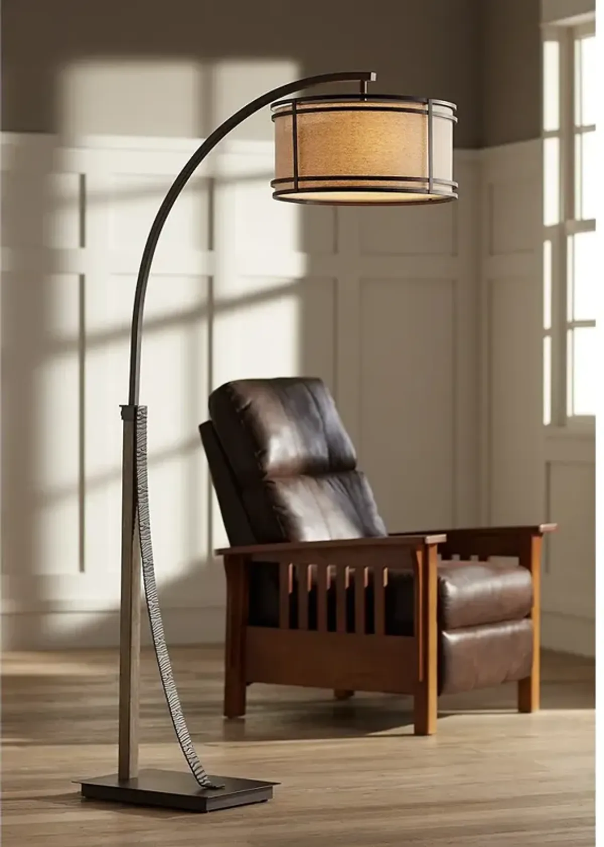 Franklin Iron Gentry 71 1/2" Bronze 2-Light Downbridge Arc Floor Lamp