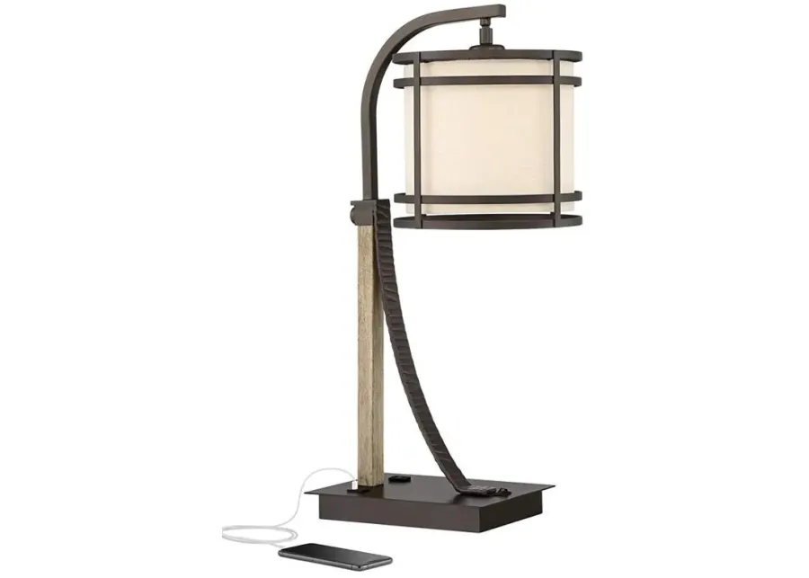 Franklin Iron Works Gentry 25" Bronze Mission Outlet and USB Desk Lamp