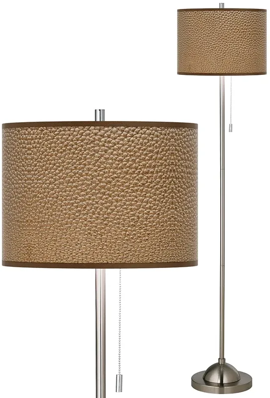 Simulated Leatherette Brushed Nickel Pull Chain Floor Lamp