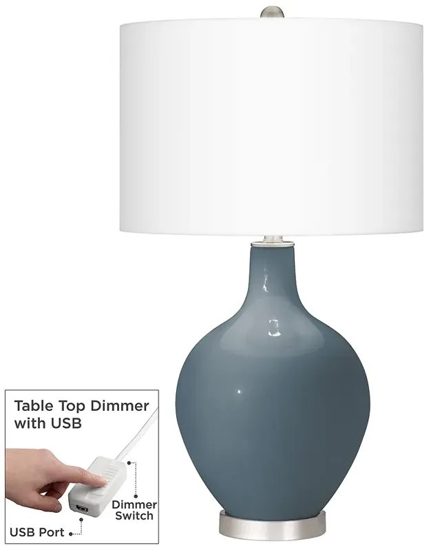 Smoky Blue Ovo Table Lamp With Dimmer