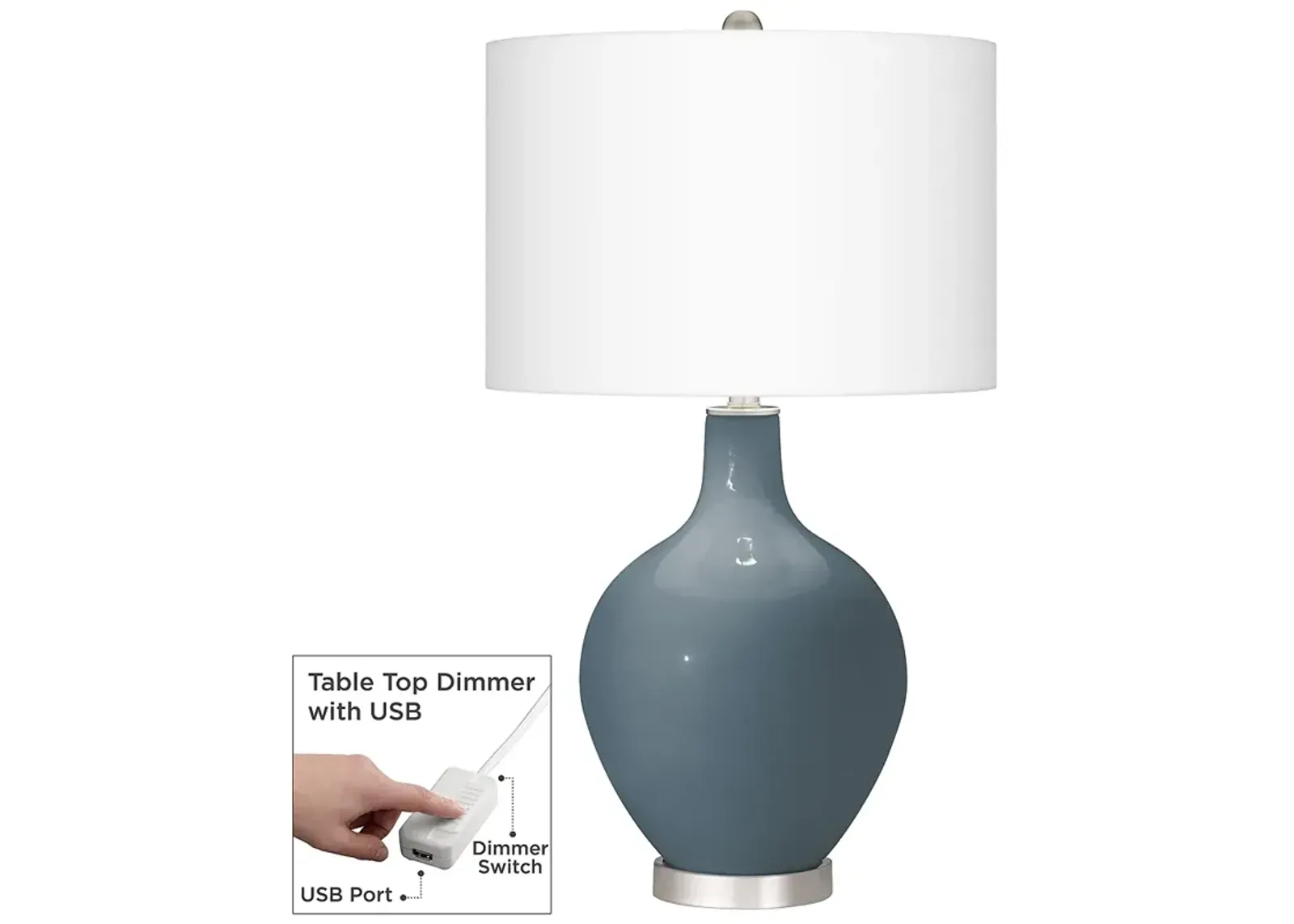 Smoky Blue Ovo Table Lamp With Dimmer