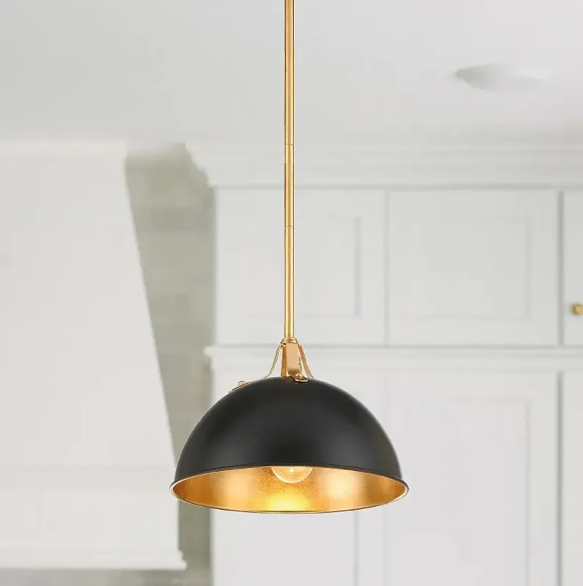 Crystorama Soto 12" Wide Antique Brass Matte Black Modern Dome Pendant