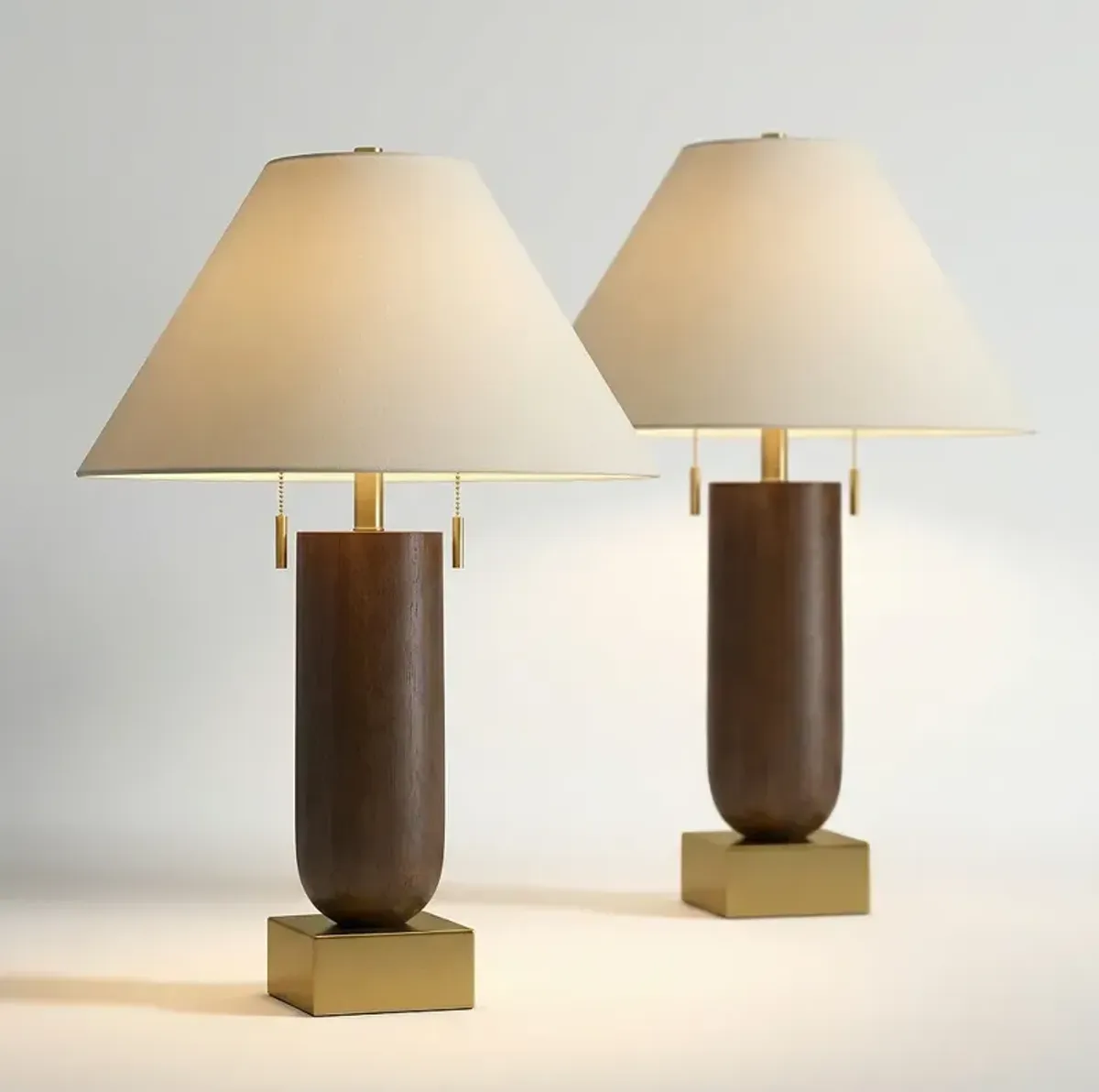 Possini Euro Madera 27 3/4" Brass and Wood USB Table Lamp Set of 2