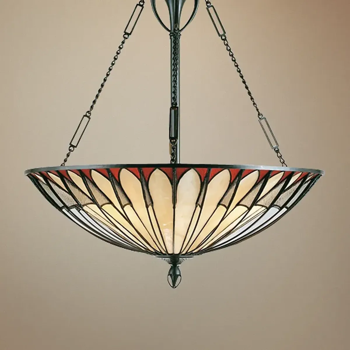 Quoizel Alhambre 22" Bronze and Tiffany-Style Glass Pendant Chandelier