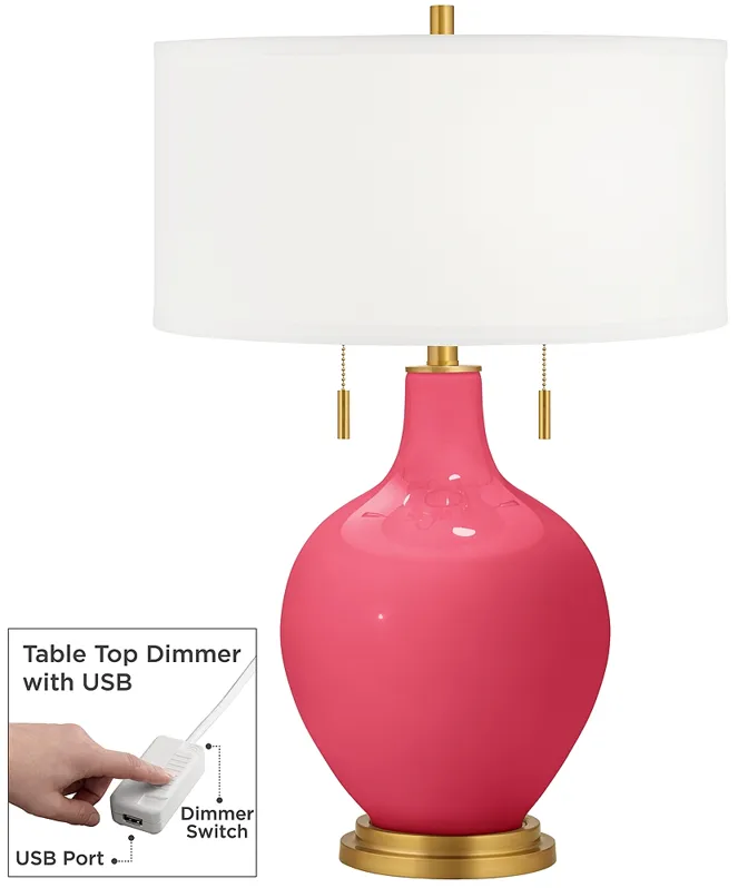Eros Pink Toby Brass Accents Table Lamp with Dimmer