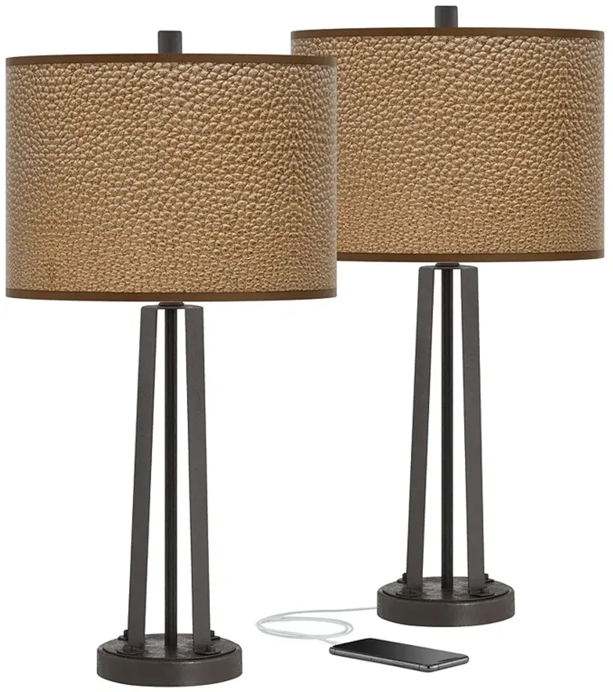 Giclee Simulated Leatherette Susan Dark Bronze USB Table Lamps Set of 2