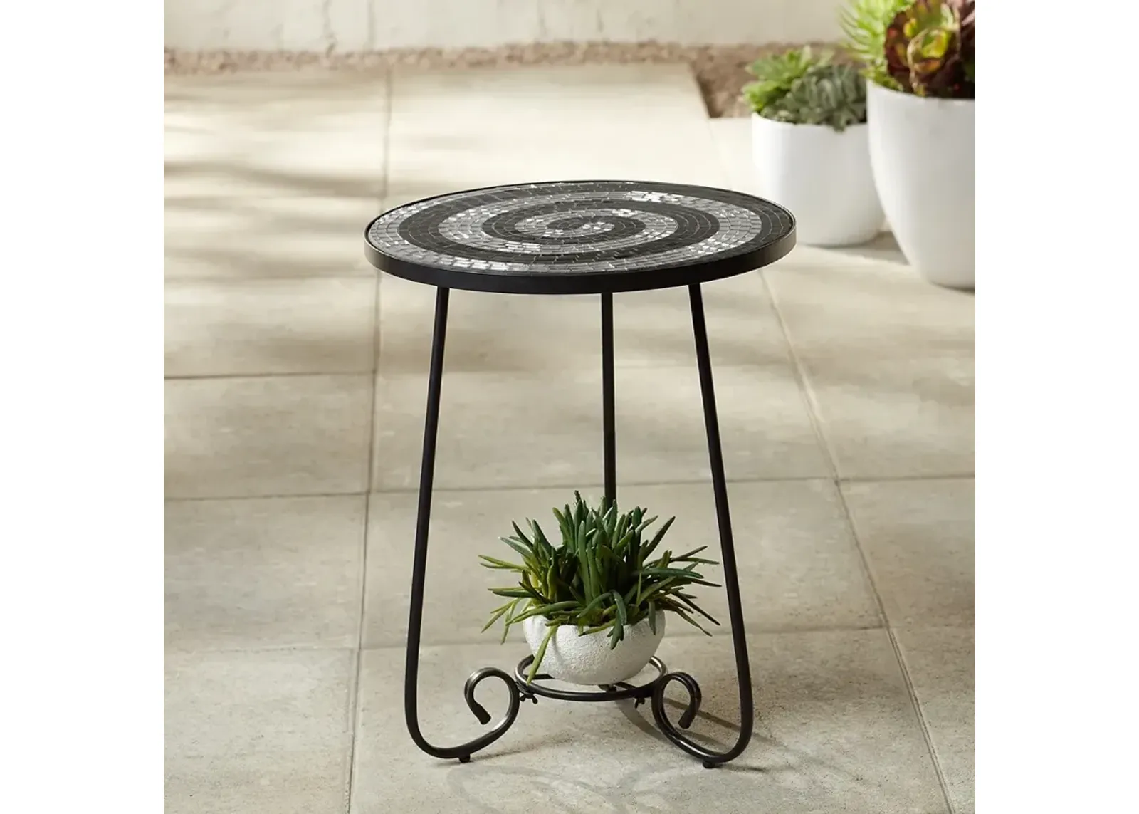 Spiral Mosaic Black Iron Outdoor Accent Table