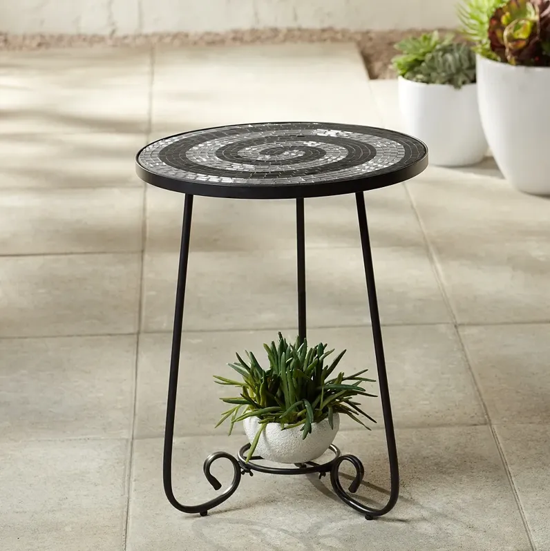 Spiral Mosaic Black Iron Outdoor Accent Table