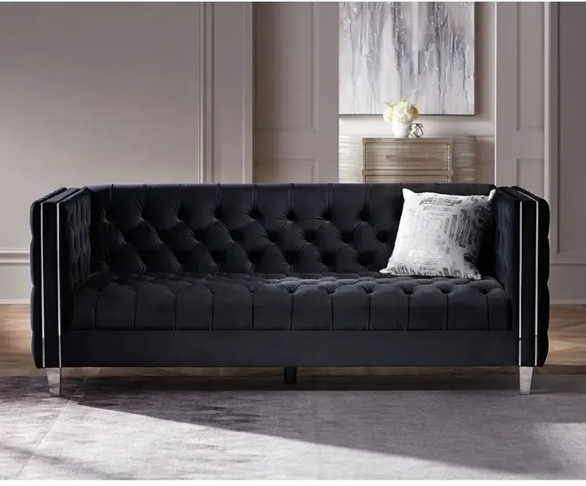 Studio 55D City 88 1/2" Wide Modern Black Velvet Tufted Sofa