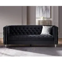 City Black Velvet Tufted Sofa