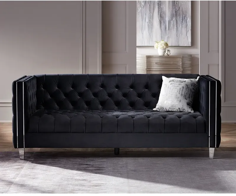 City Black Velvet Tufted Sofa