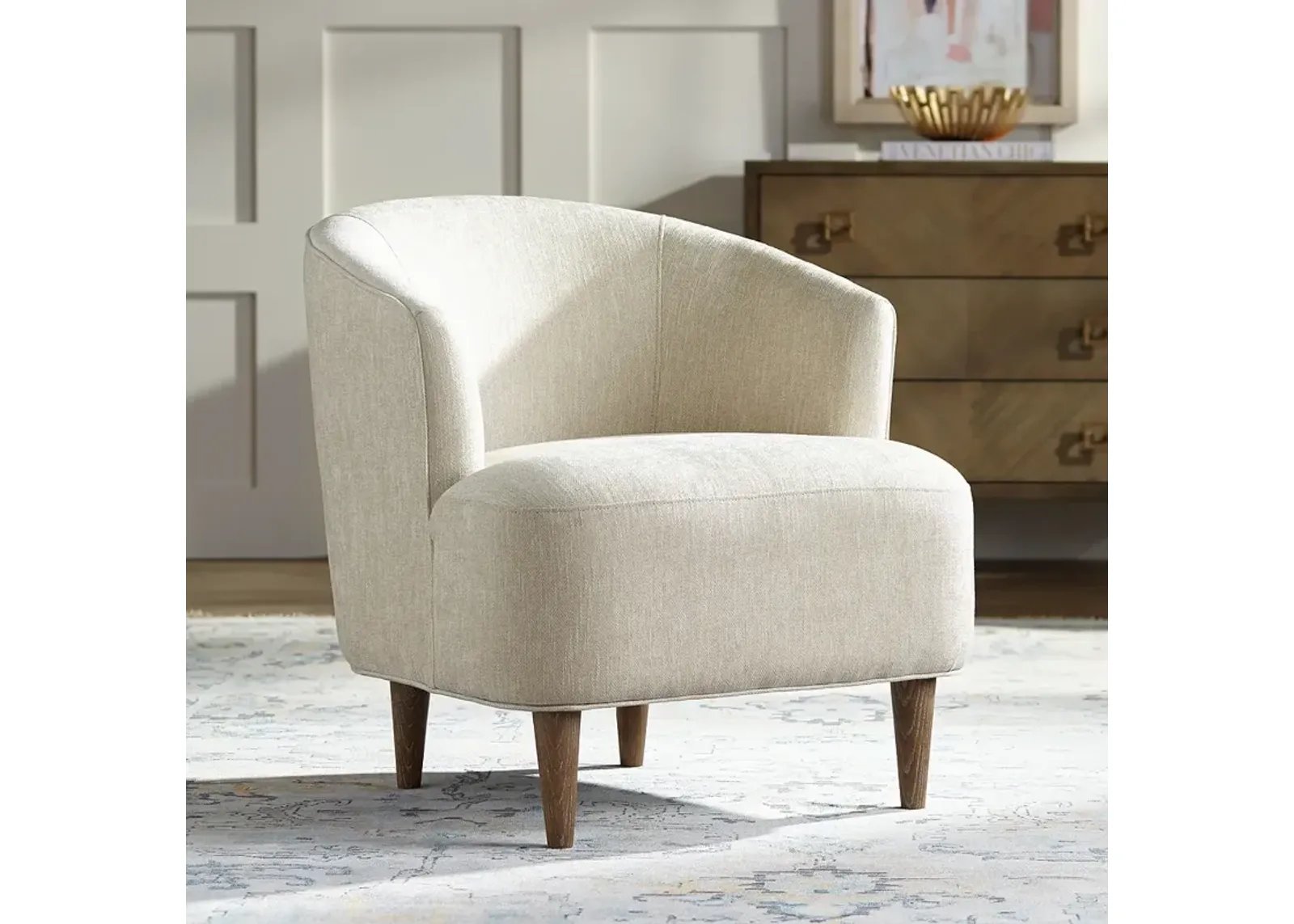 Herringbone Beige Fabric Modern Accent Chair