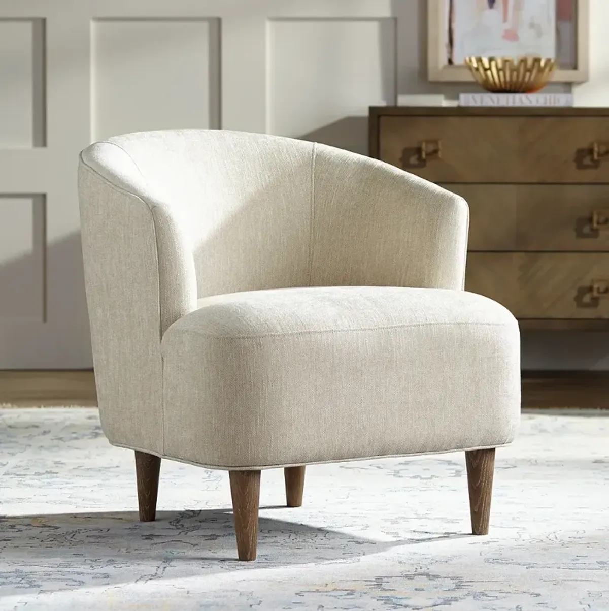 Herringbone Beige Fabric Modern Accent Chair