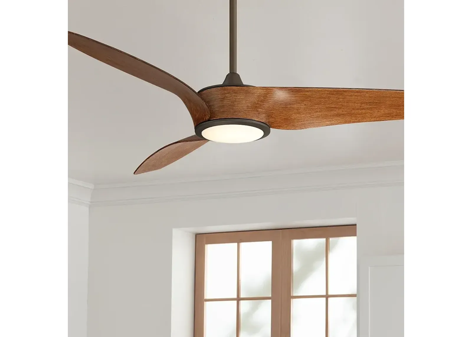 56" Casa Como Bronze and Koa LED Modern Ceiling Fan with Remote