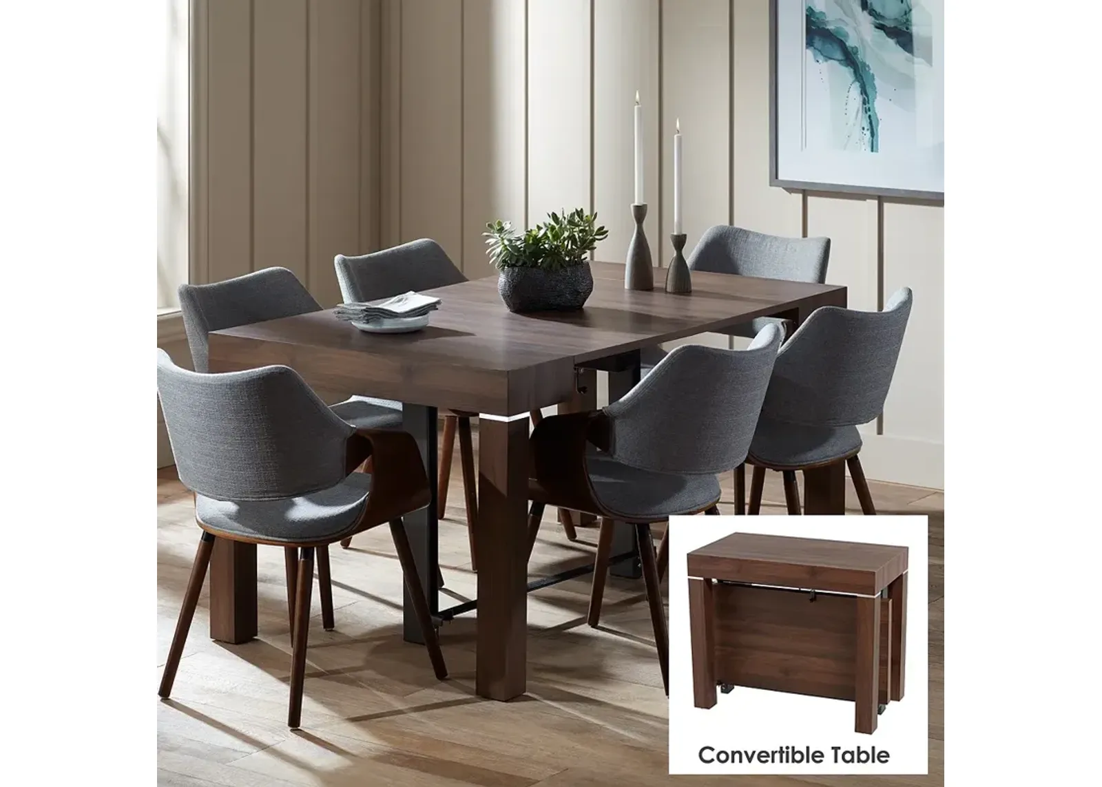 Warhol Modern Distressed Walnut 2-Leaf Extension Dining Table