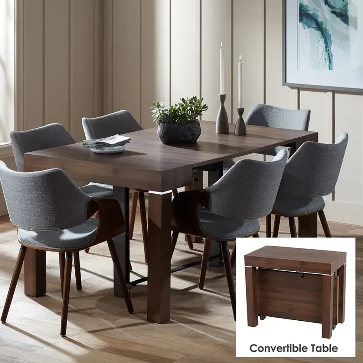 Warhol Modern Distressed Walnut 2-Leaf Extension Dining Table