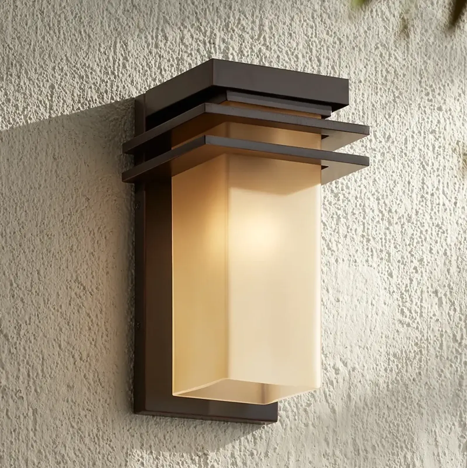 Franklin Iron  Bernadine 12" Bronze and Amber Glass Outdoor Wall Light