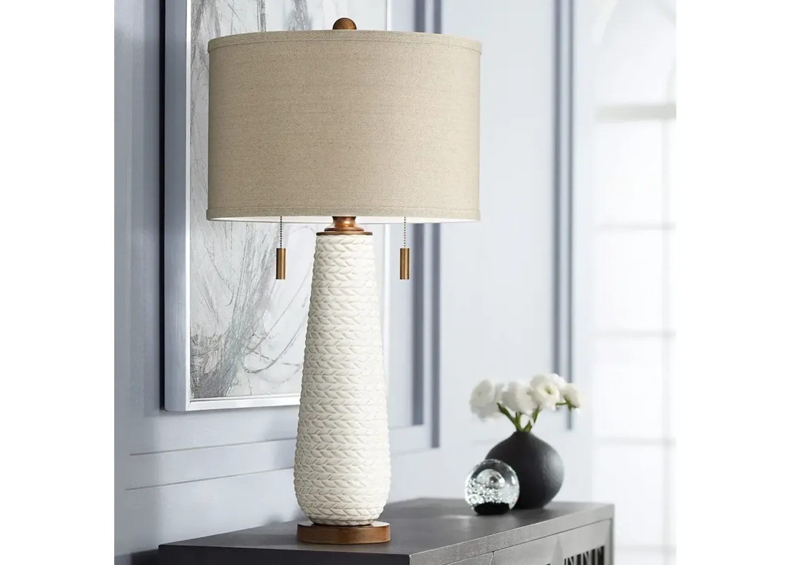 Possini Euro Kingston 32 3/4" High Pull Chain White Ceramic Table Lamp