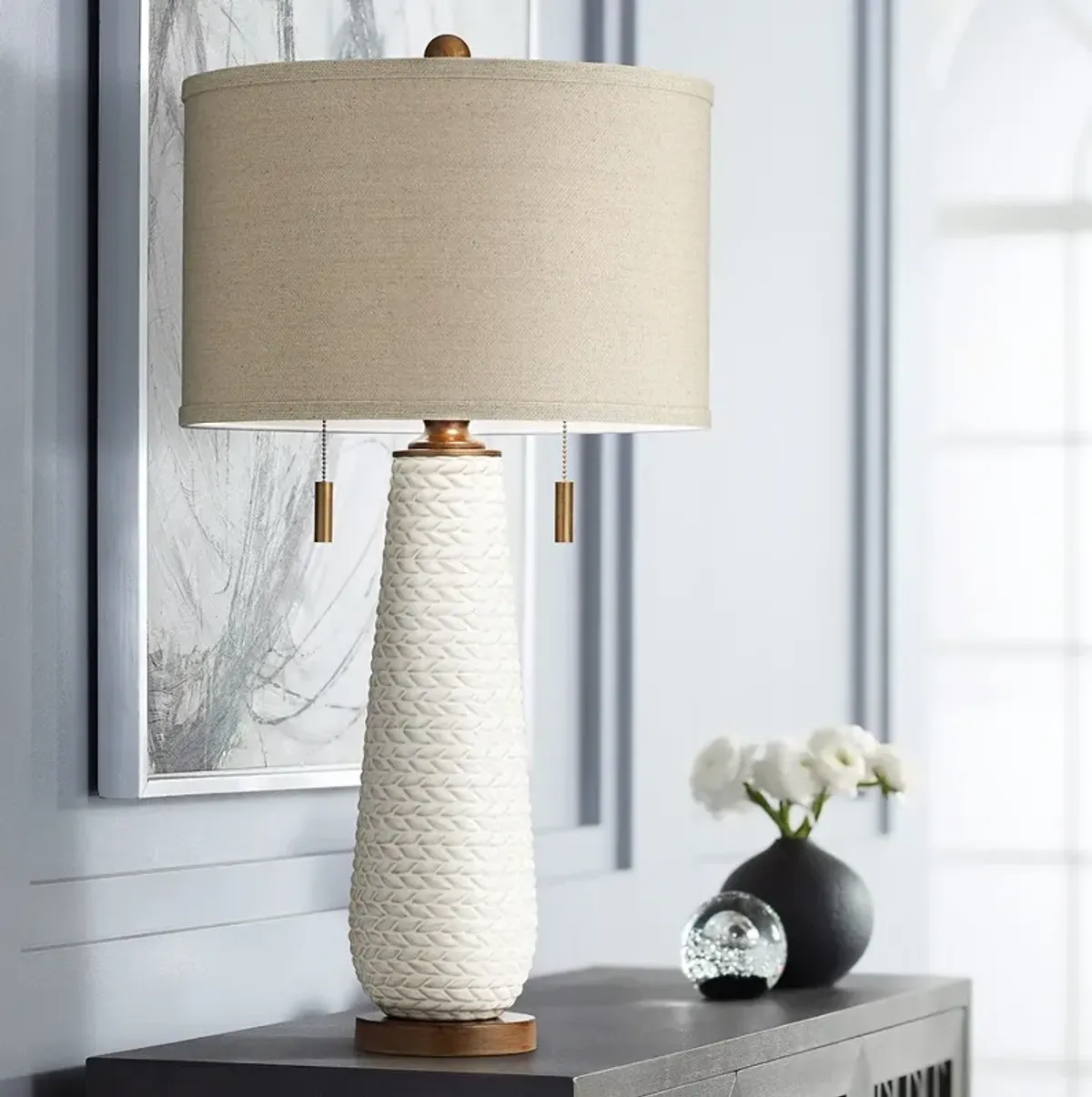 Possini Euro Kingston 32 3/4" High Pull Chain White Ceramic Table Lamp