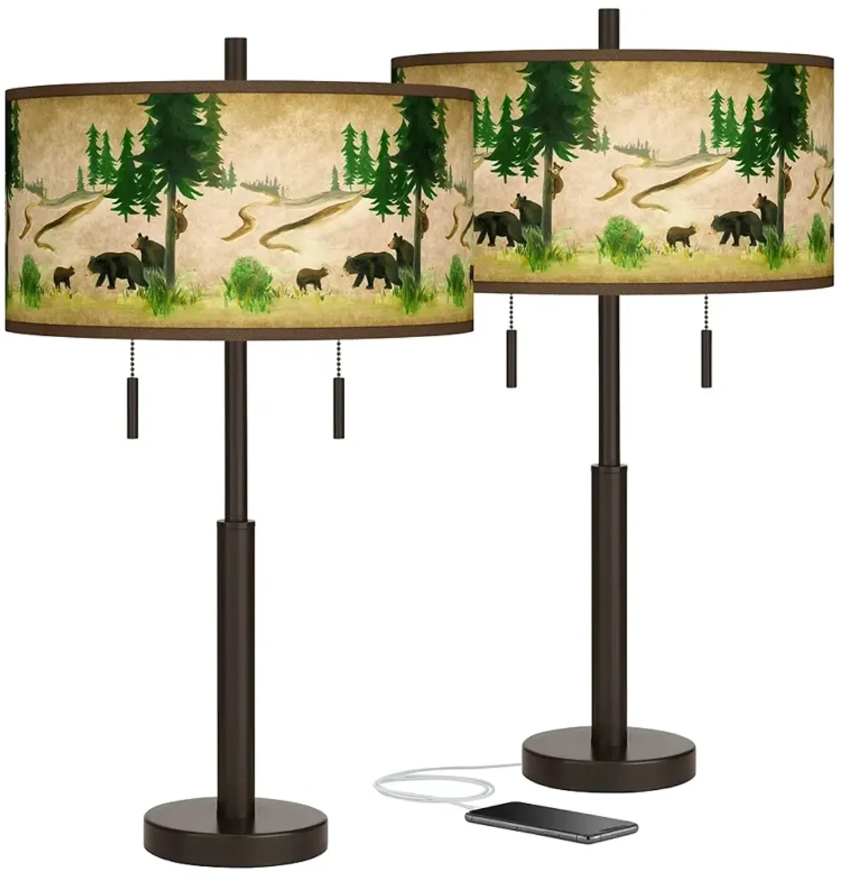 Bear Lodge Robbie Bronze USB Table Lamps Set of 2