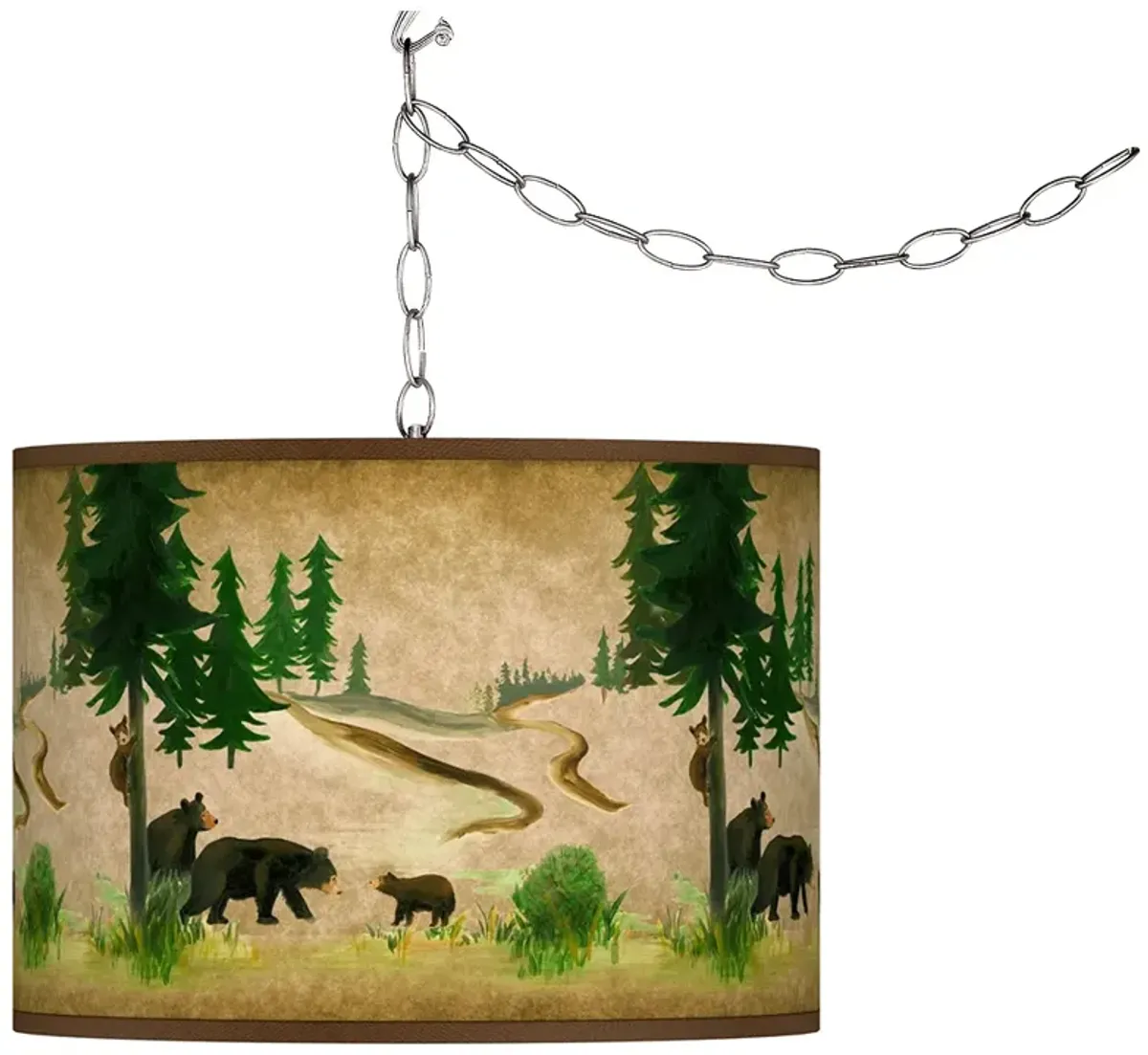 Swag Style Bear Lodge Giclee Shade Rustic Plug-In Chandelier