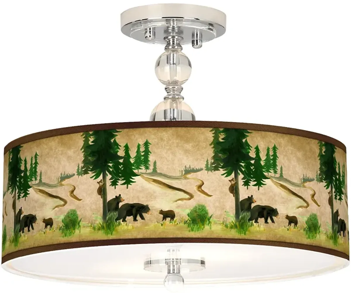 Bear Lodge Giclee 16" Wide Semi-Flush Ceiling Light